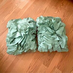 Z Gallerie Aquamarine Teal Satin Rose Rectangle Throw Pillows Set of 2 Like New
